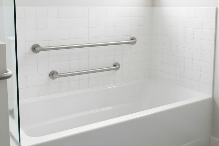 Senior Home Safety-Bathroom grab bar installed beside bathtub