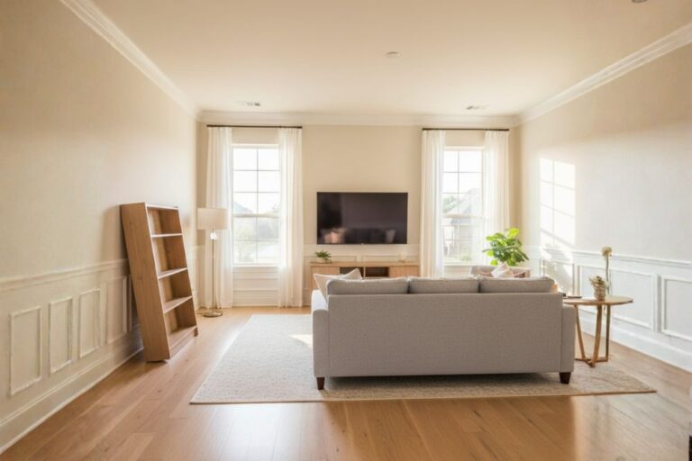 Modern living room interior in a Cane Island home in Katy, Texas.