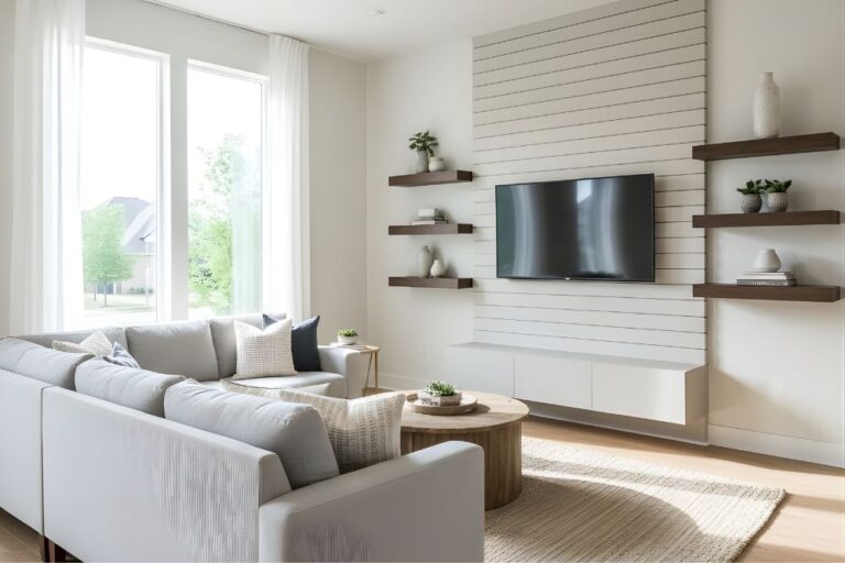 Modern living room interior inside a Cinco Ranch home in Katy, Texas.