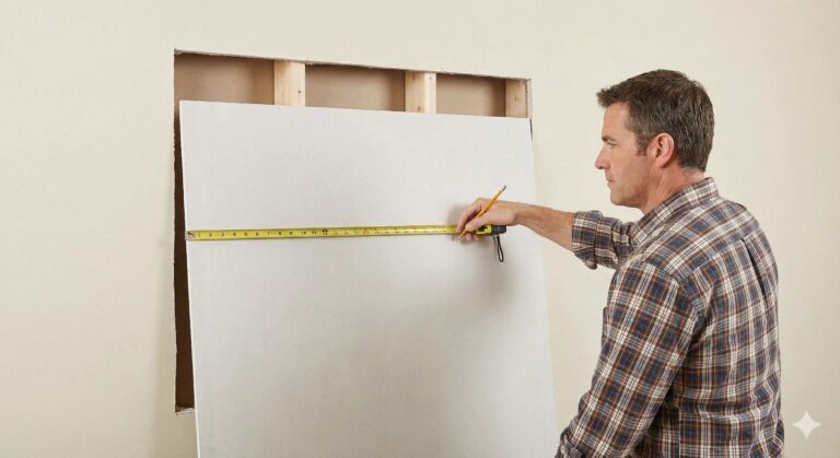 This image depicts a larger repair where a new piece of drywall is being fitted. It shows you can handle more significant wall damage.