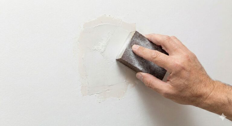 The final image shows the sanding process. This demonstrates handyman katy's commitment to providing a high-quality, paint-ready finish on all repairs.