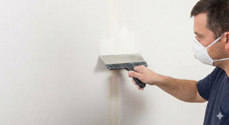 his image illustrates the process of taping and mudding a seam, a crucial step in achieving a smooth, invisible repair on larger sections or new installations.