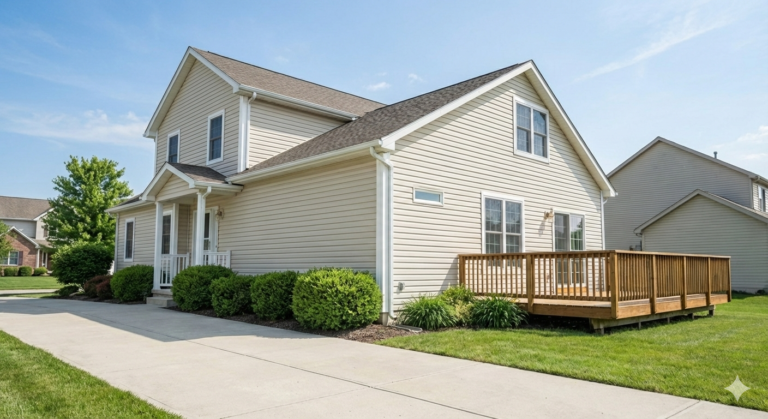 A fully transformed house showing the results of a complete exterior pressure washing service.