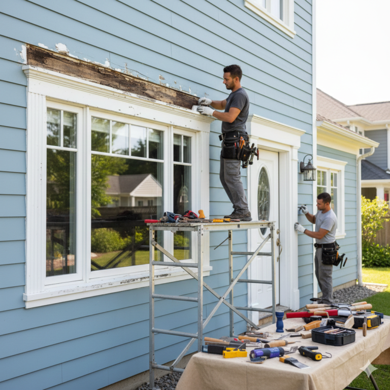 Exterior Wood Rot Repair restoring deteriorated wooden areas around windows and doors