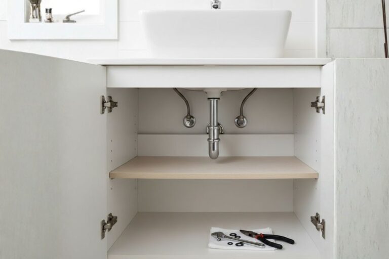 Professional bathroom plumbing installation performed cleanly in a Katy, Texas home.