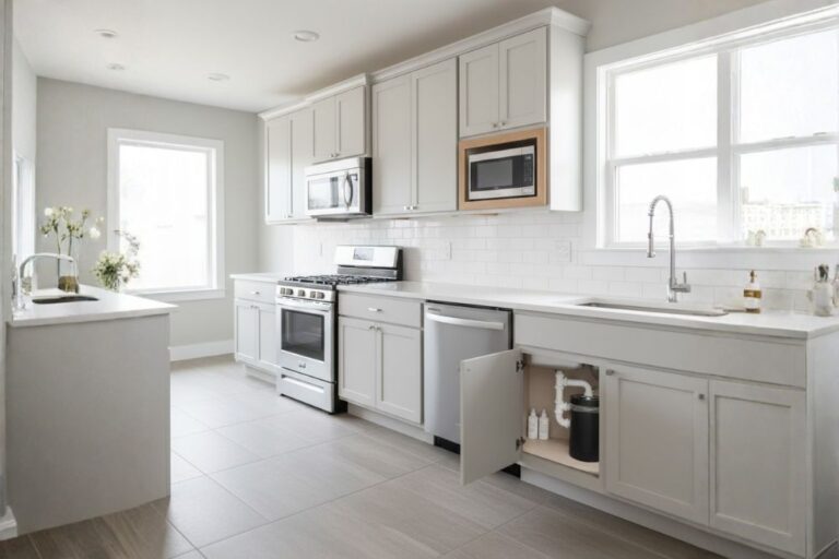 Fully installed kitchen appliances, including dishwasher and microwave, ready for use in a Katy, Texas home.