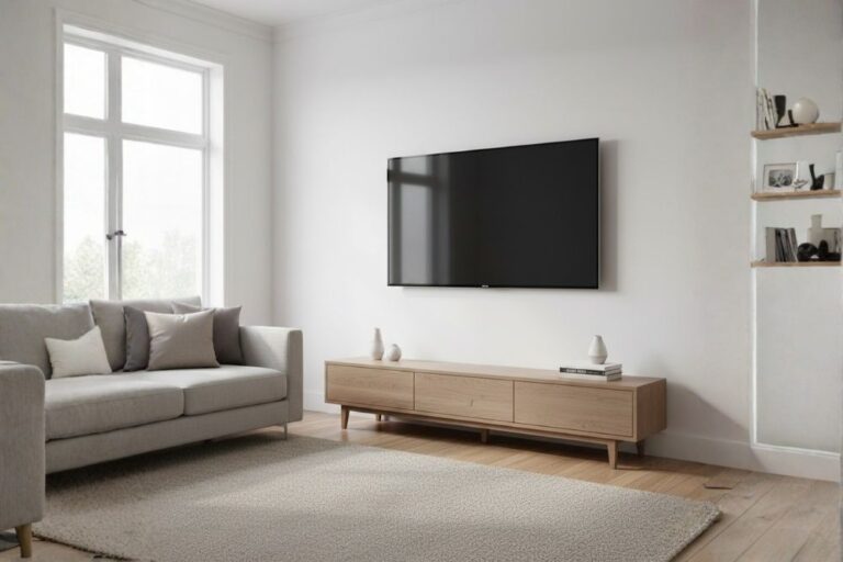 Mounting Services-Flat-screen TV fully mounted on a living room wall in a Katy, Texas home.