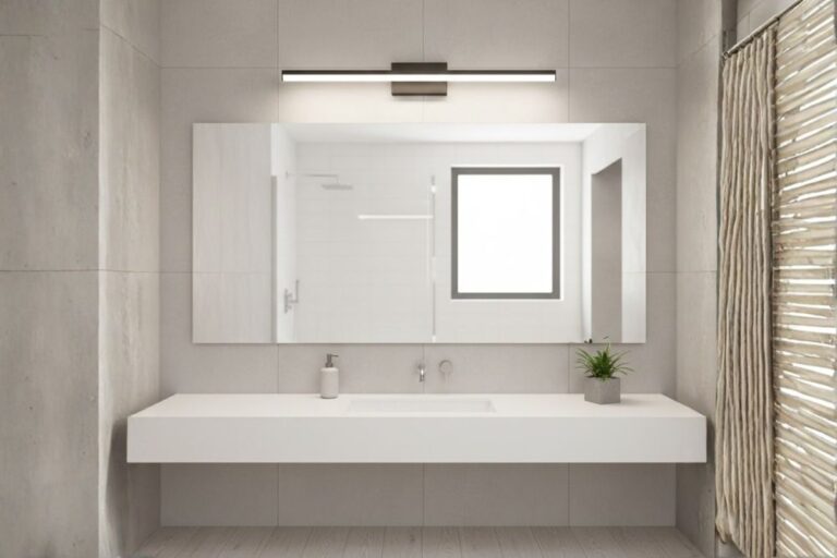 Light Fixture Installation-LED vanity light installed above a bathroom mirror in a Katy, Texas home.
