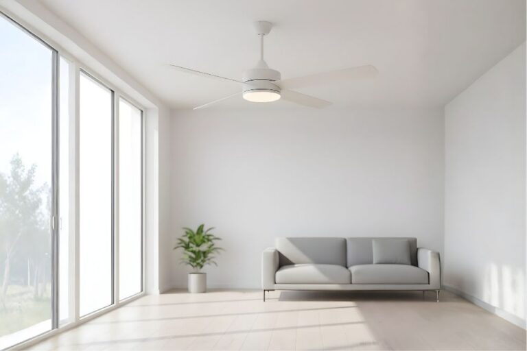 Modern ceiling fan installed in a living room of a Katy, Texas home.