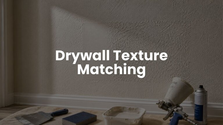 A wall undergoing repair alongside texture spray tools and mud pans, illustrating drywall texture matching by Handyman Katy.